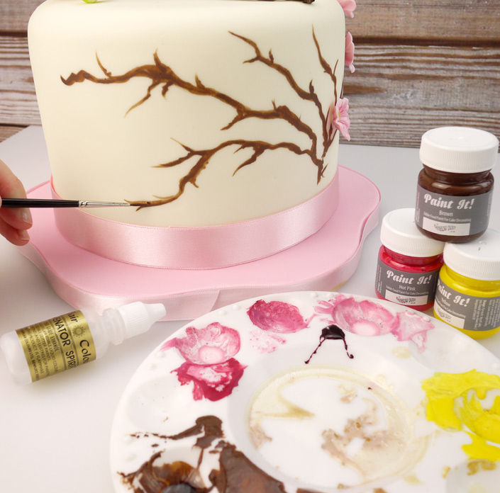 Pretty Cake with lady and cherry blossom tree